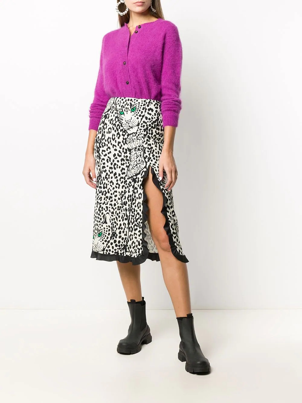 leopard print frilled trim skirt - 2