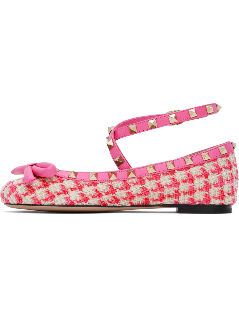 Valentino Pink Rockstud Tweed Ballerina Flats outlook