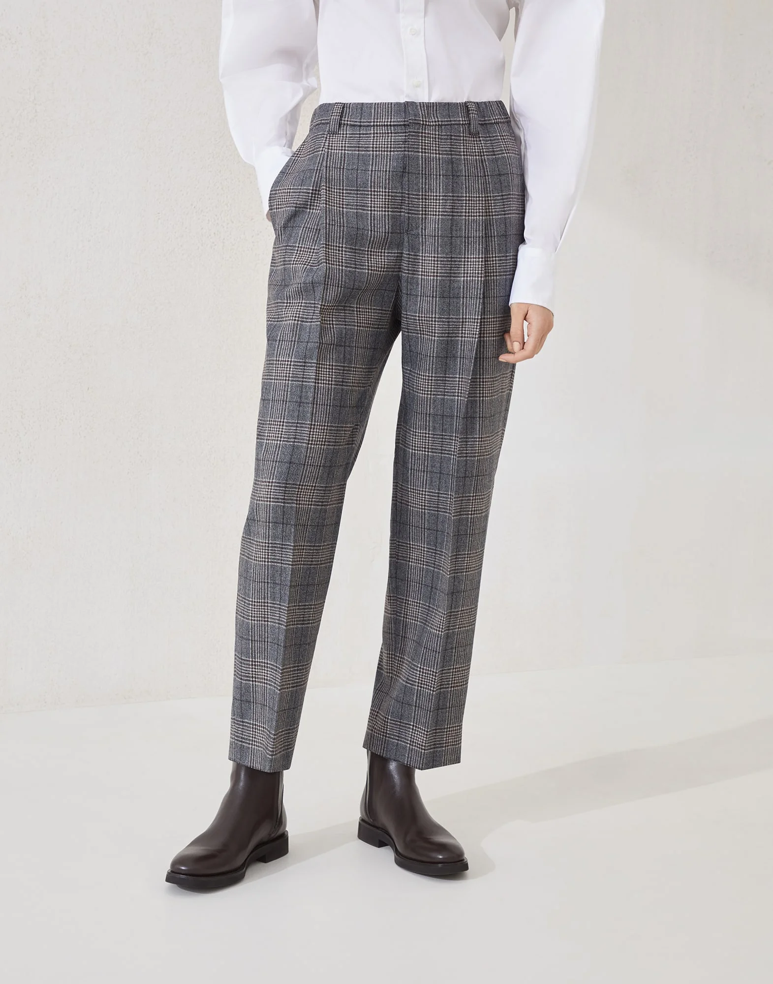 Virgin wool Prince of Wales baggy trousers with monili - 1