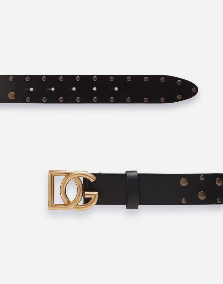 Leather belt with crossed DG logo and mixed stud embroidery - 2