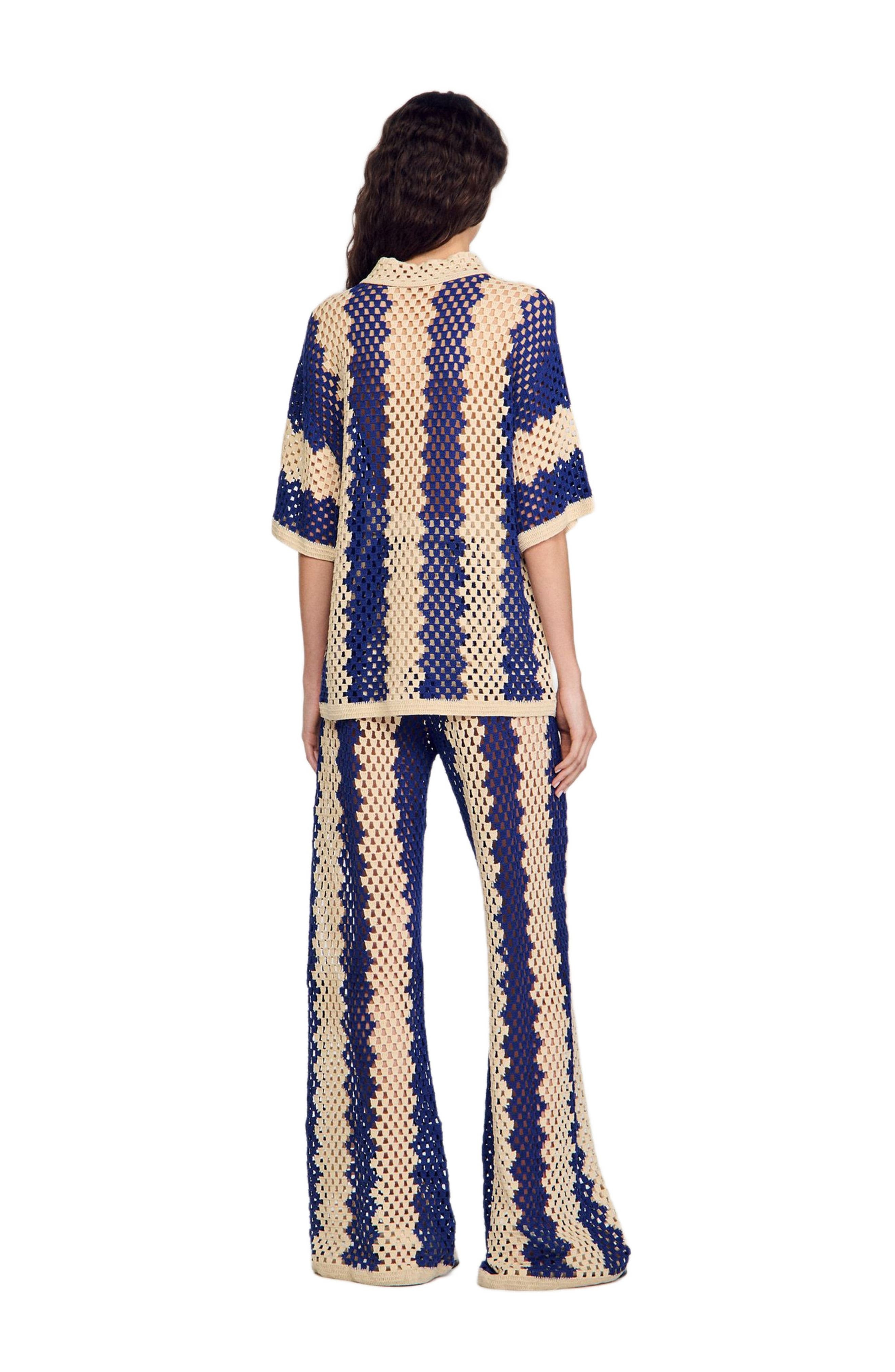 SANDRO Two-tone knit cardigan in Blue /Ecru at Nordstrom - 2
