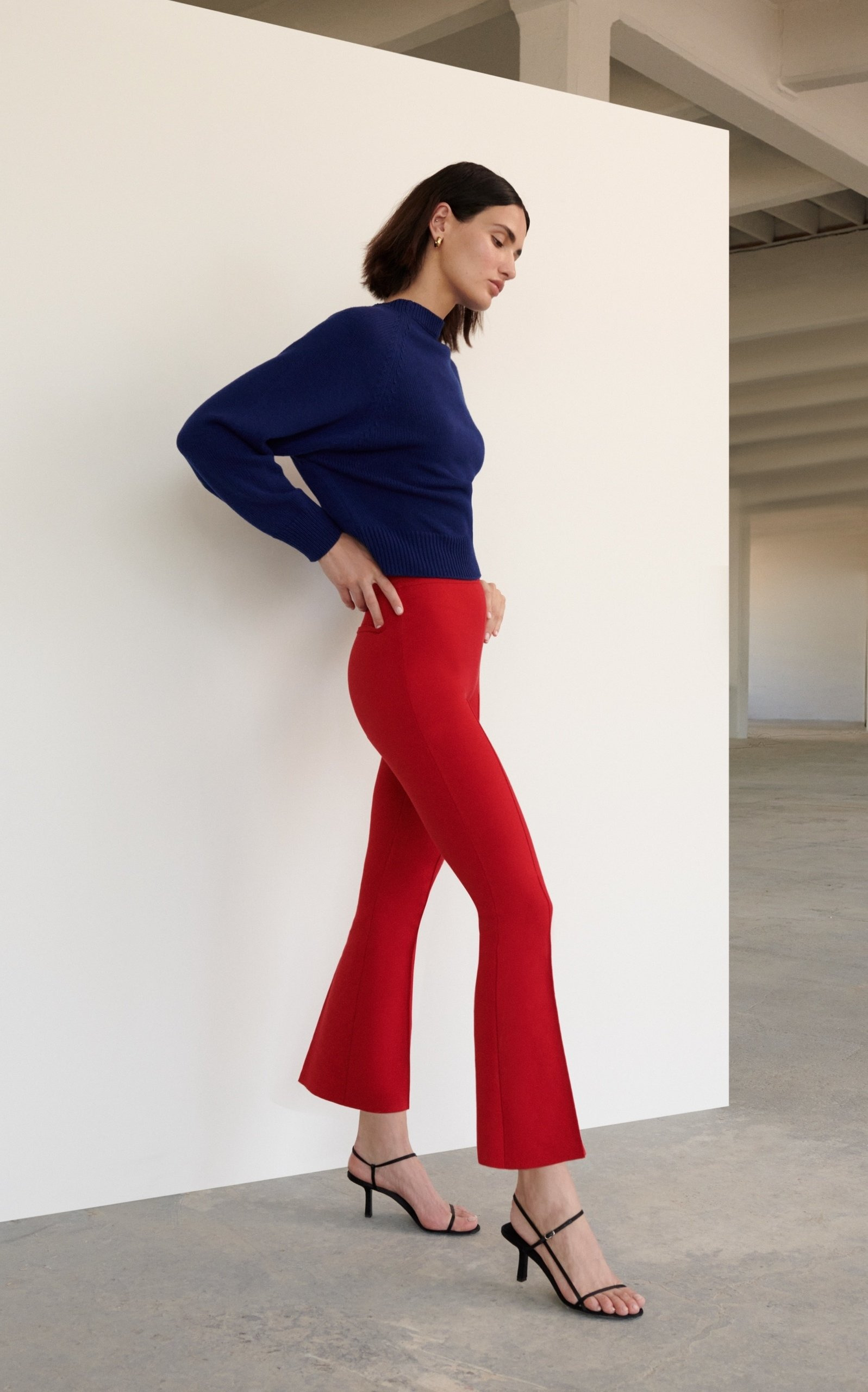Kick Flared Stretch-Cotton Knit Pants red - 2
