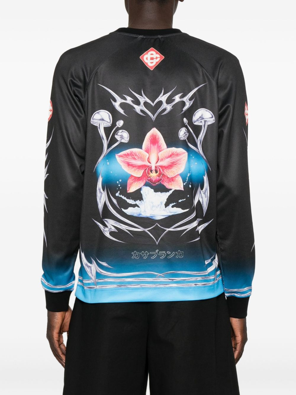 orchid-print football jersey - 4