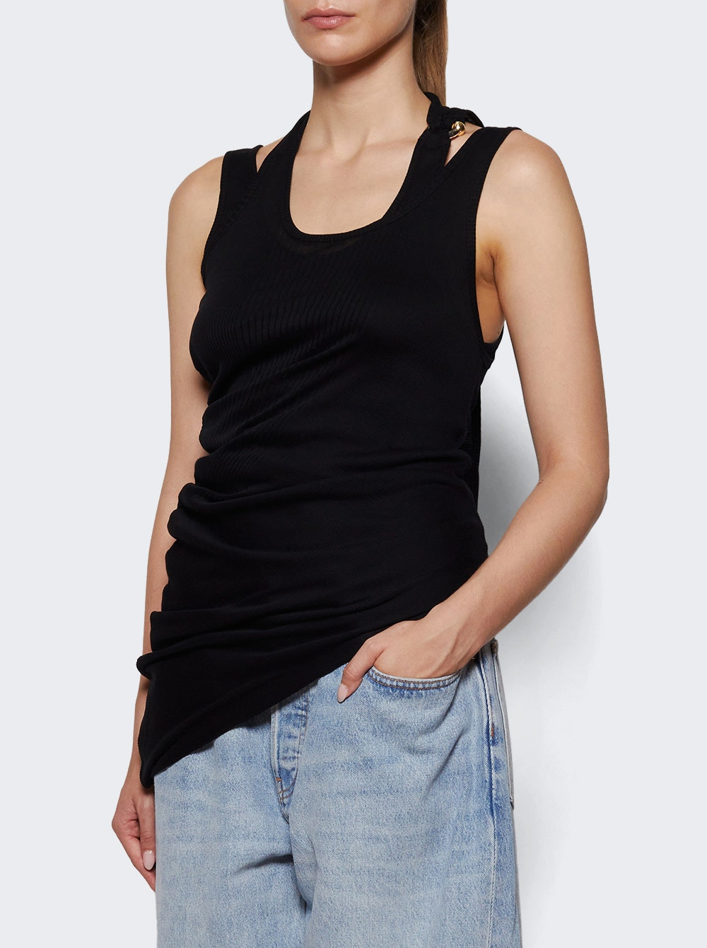 Twisted Double Layer Tank Top Black - 2