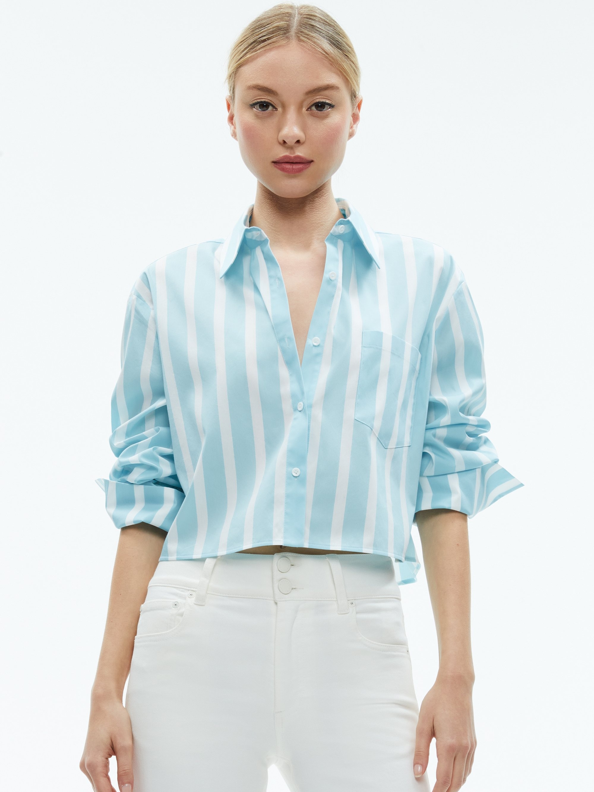 FINELY CROPPED OVERSIZED BUTTON DOWN SHIRT - 3