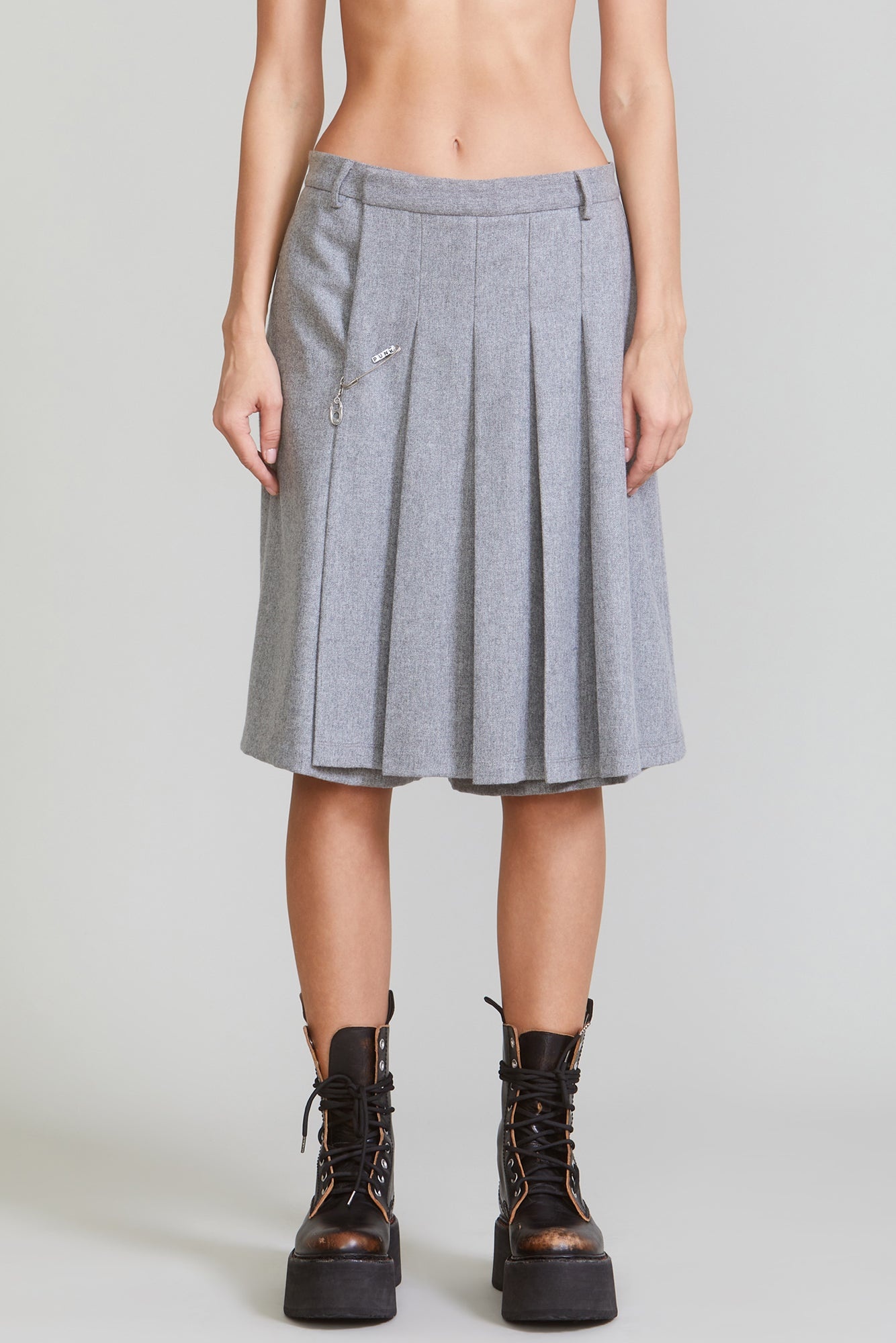 TAILORED PLEATED SKORT - LIGHT GREY - 3