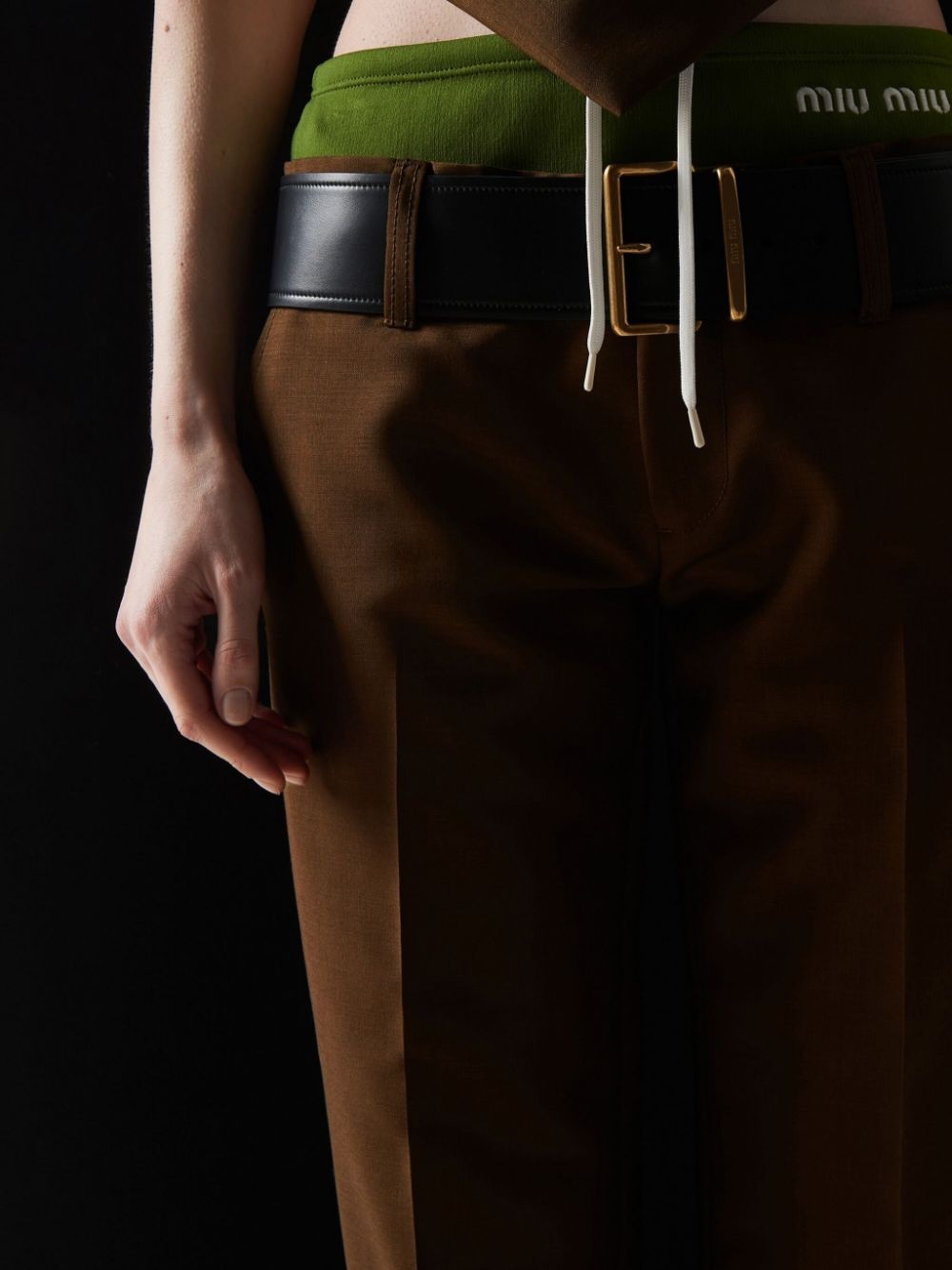 logo-embroidered wool trousers - 5