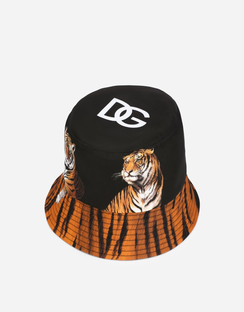 Reversible bucket hat in tiger-print nylon 3