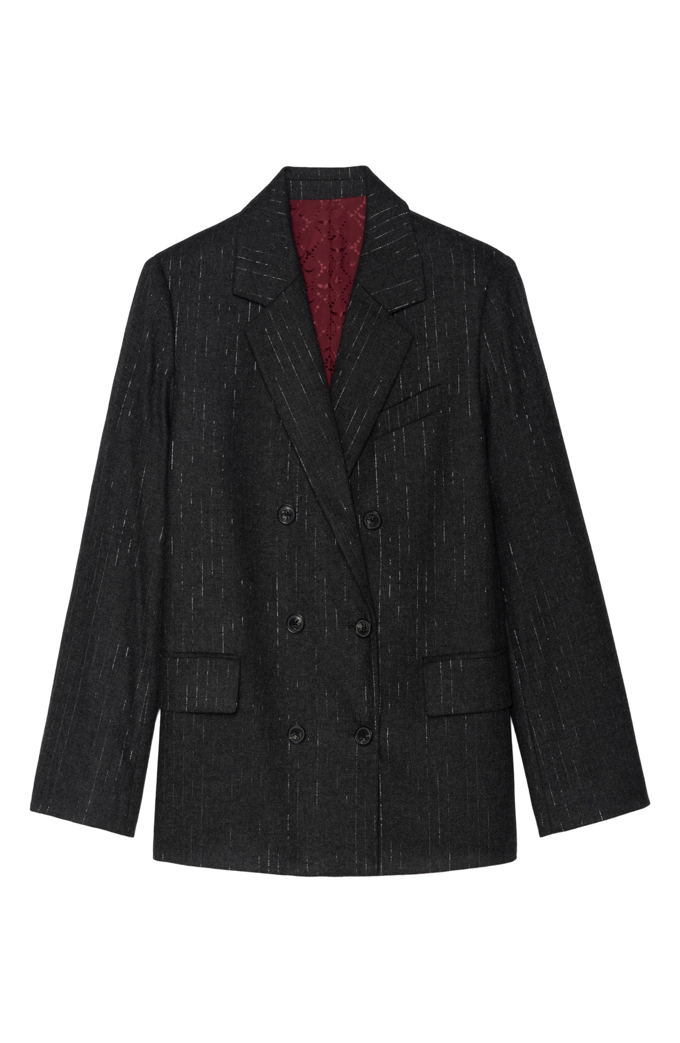 Zadig & Voltaire Vaska Metallic Stripe Double Breasted Blazer in Anthracite at Nordstrom - 5