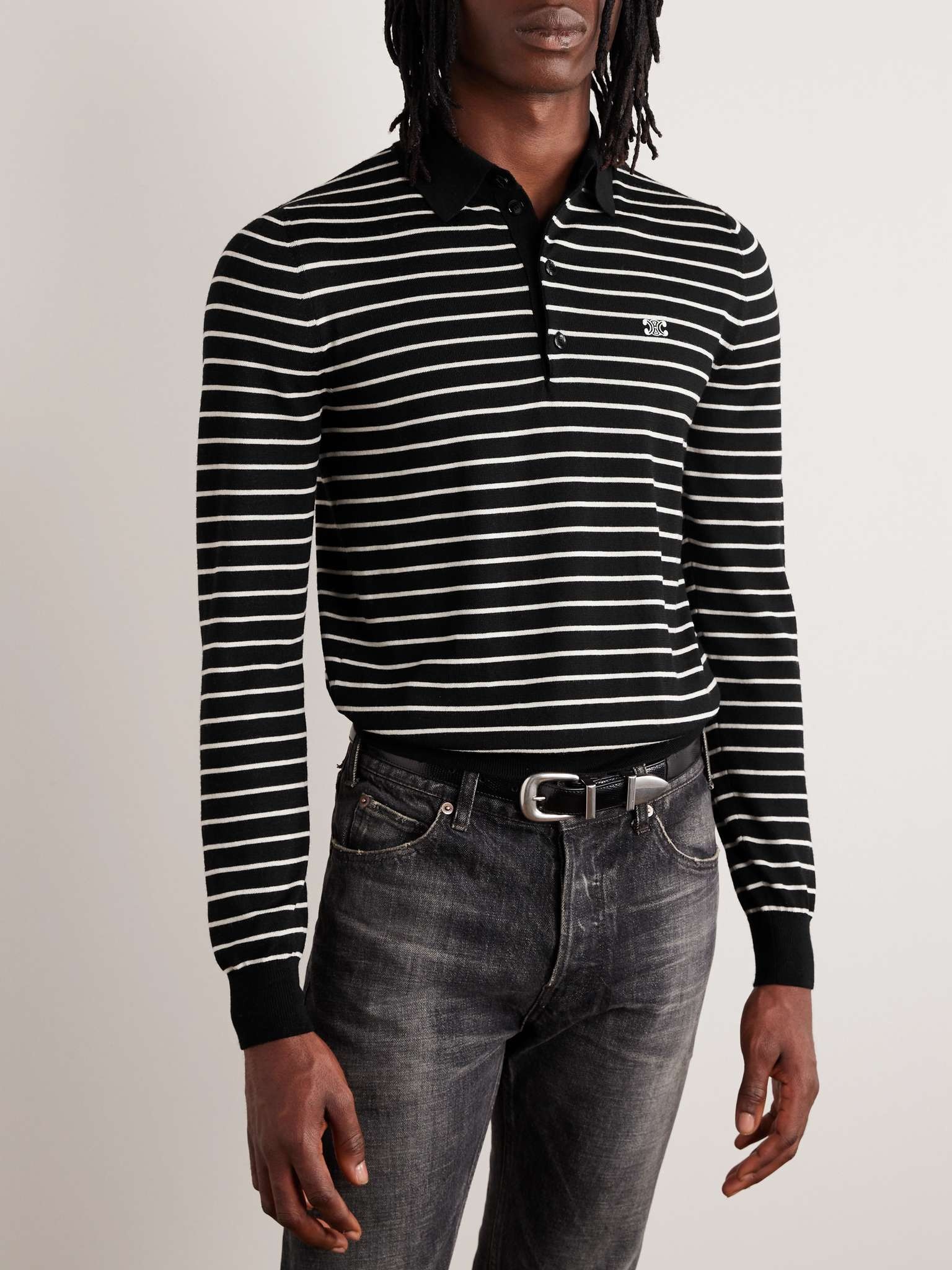 Slim-Fit Logo-Embroidered Striped Wool Polo Shirt - 3