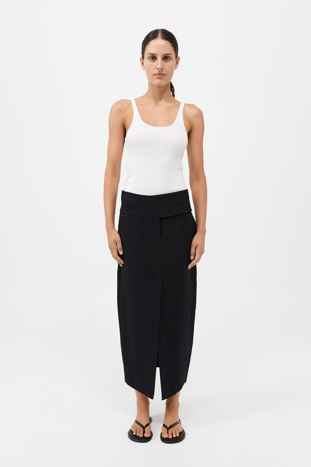 【関税込み】St. Agni ミディアムスカート ST. AGNI Wide Waistband Column Skirt - Black | REVERSIBLE