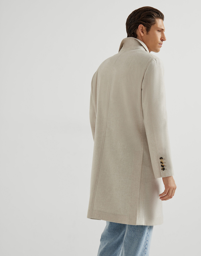 Brunello Cucinelli Mélange cashmere flannel coat with peak lapels outlook