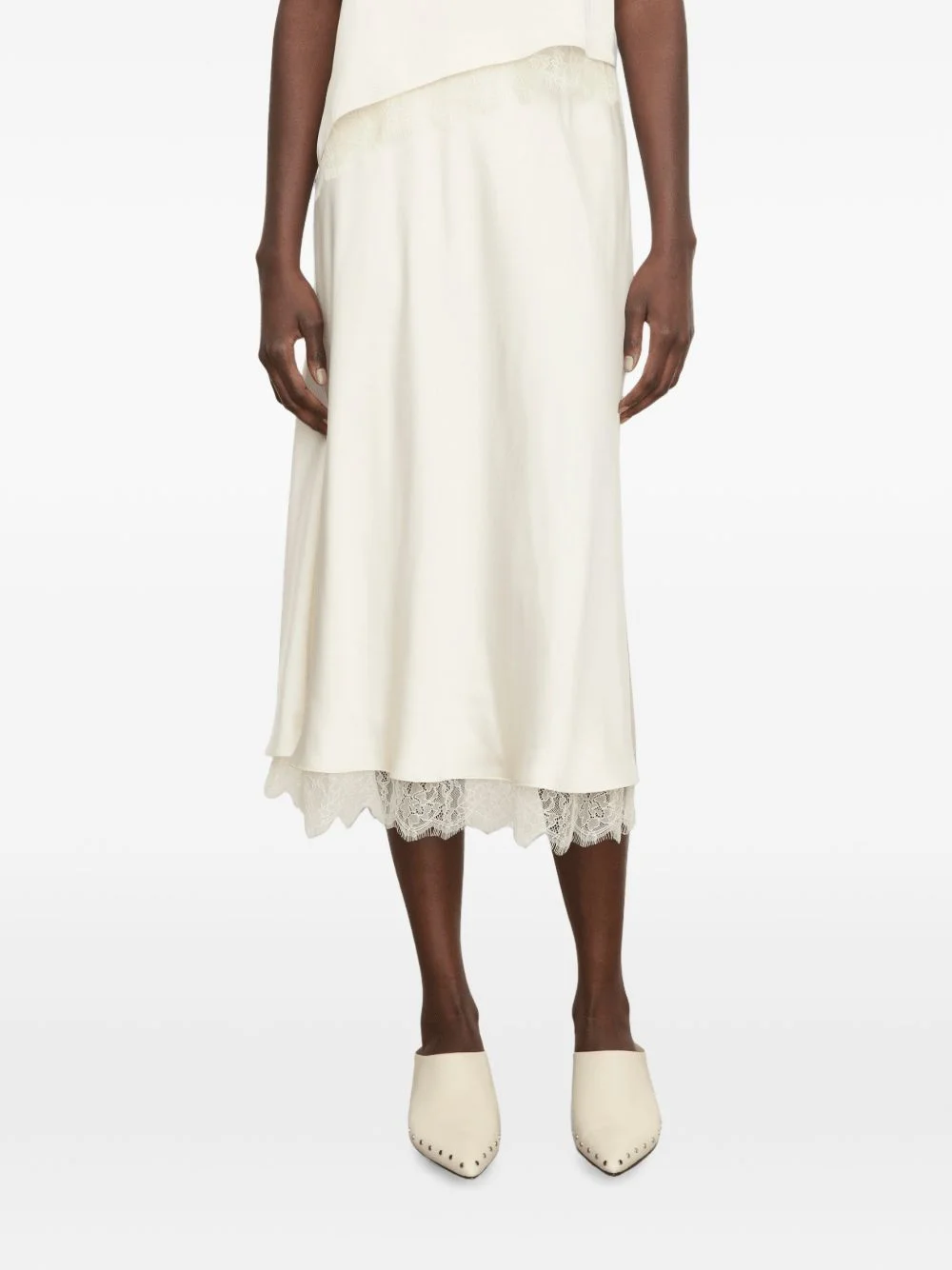 lace-trim slip midi skirt - 1