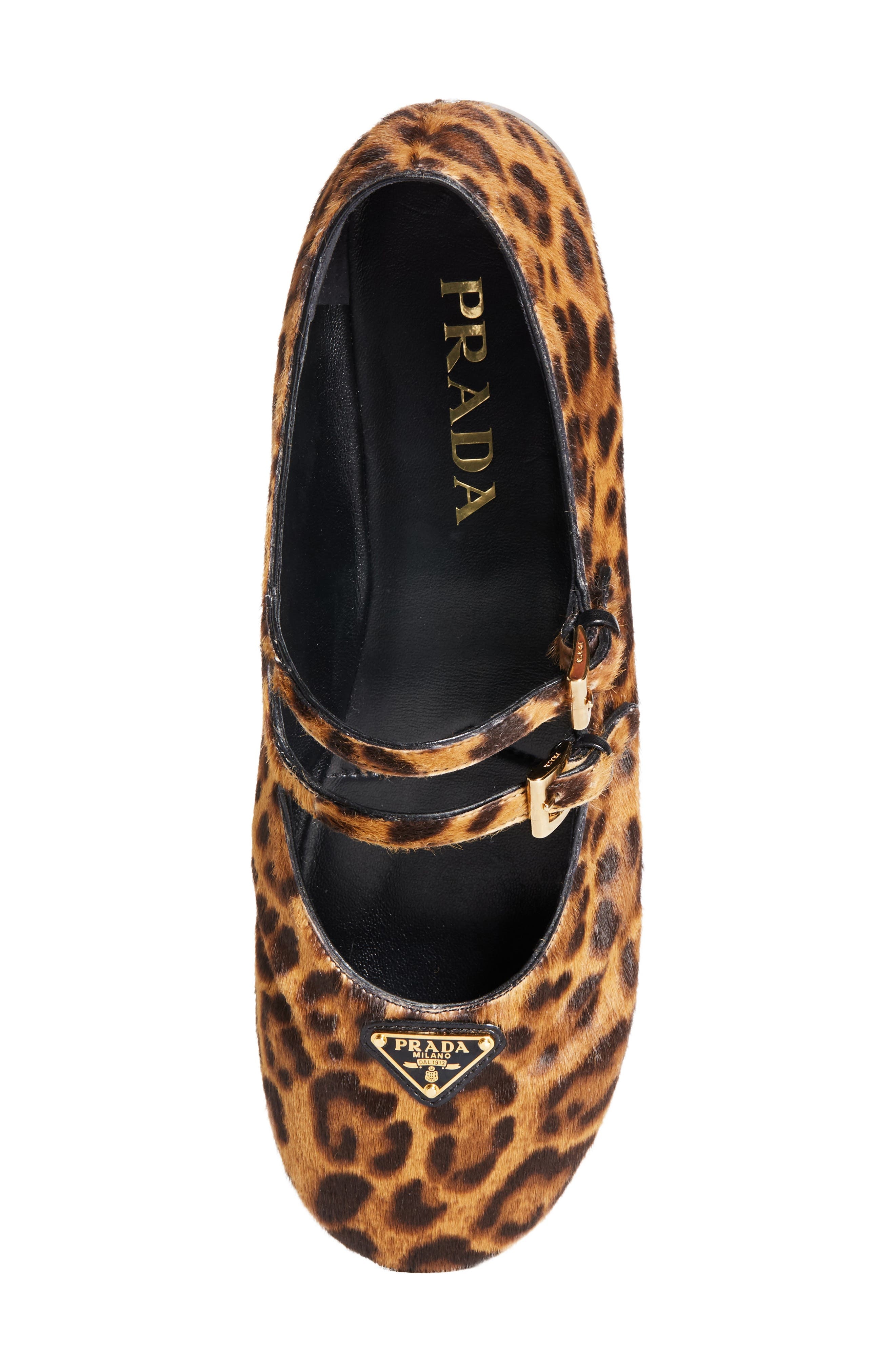 Prada Double Strap Genuine Calf Hair Mary Jane Flat in Miele at Nordstrom - 5