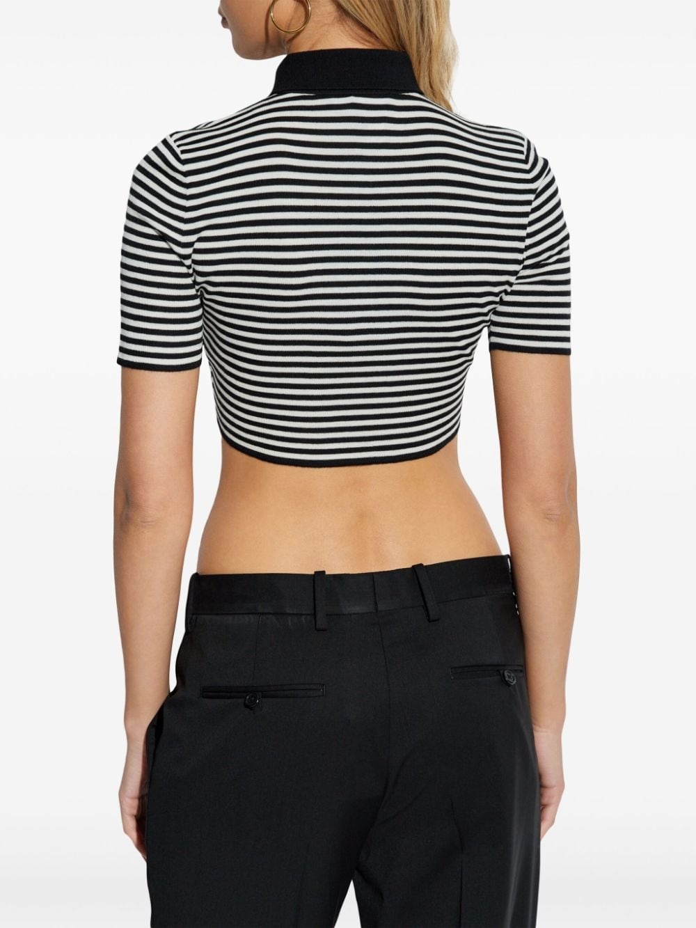 striped cropped polo shirt - 4