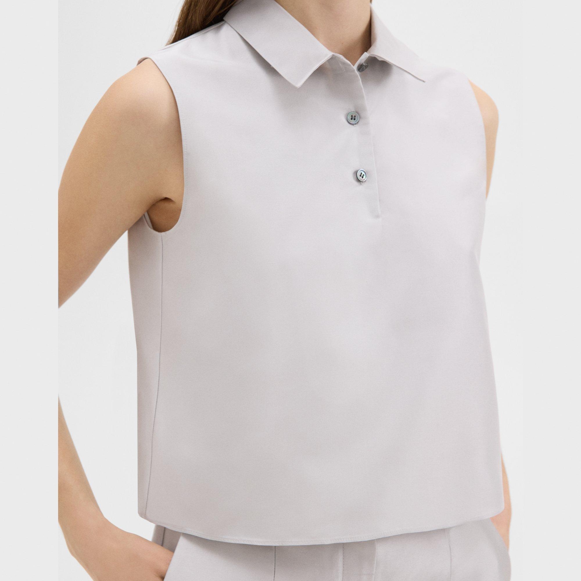Cropped Sleeveless Polo in Metallic Silk Twill - 5