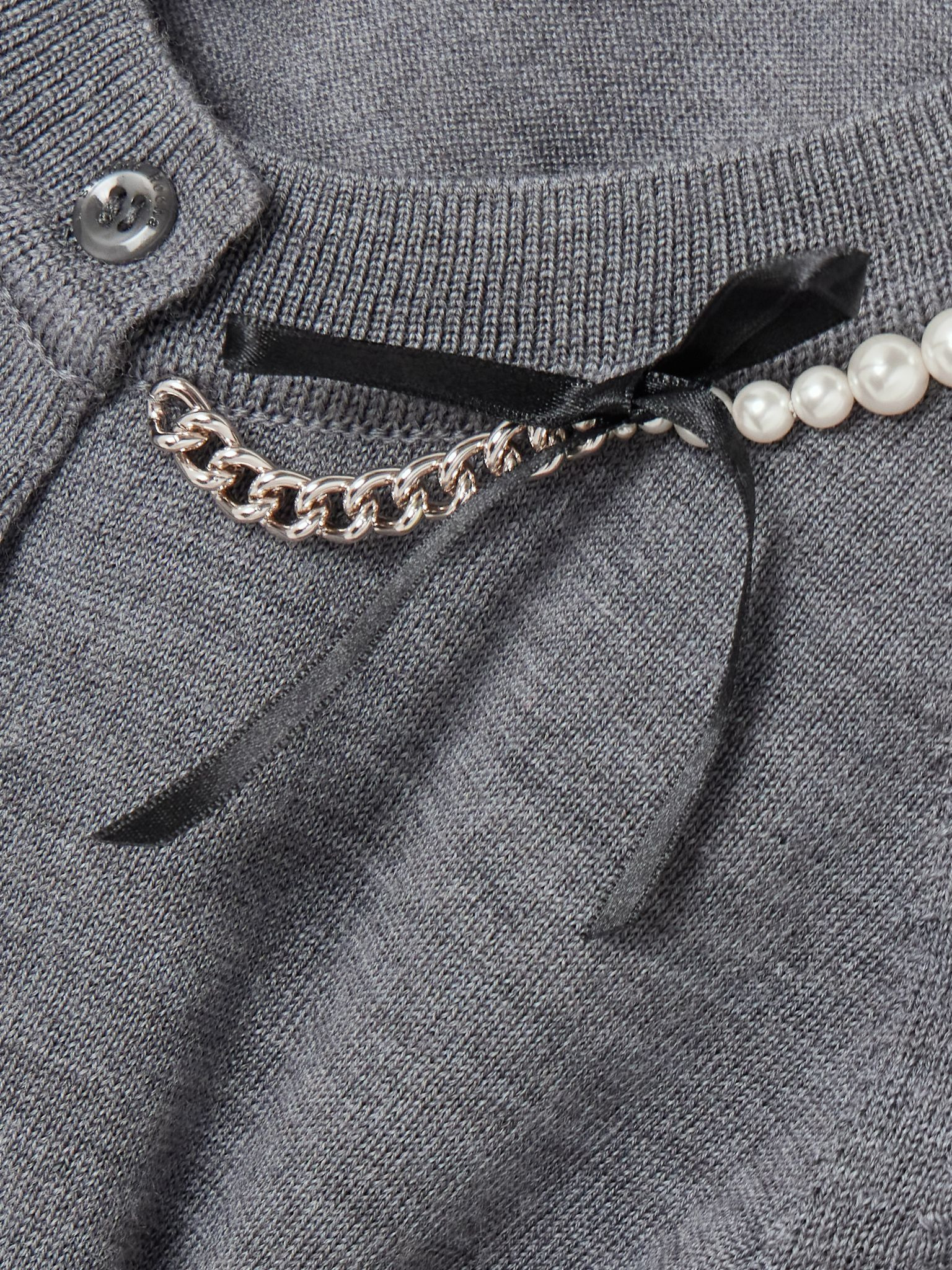 Embellished merino wool and silk-blend cardigan Charcoal - 5