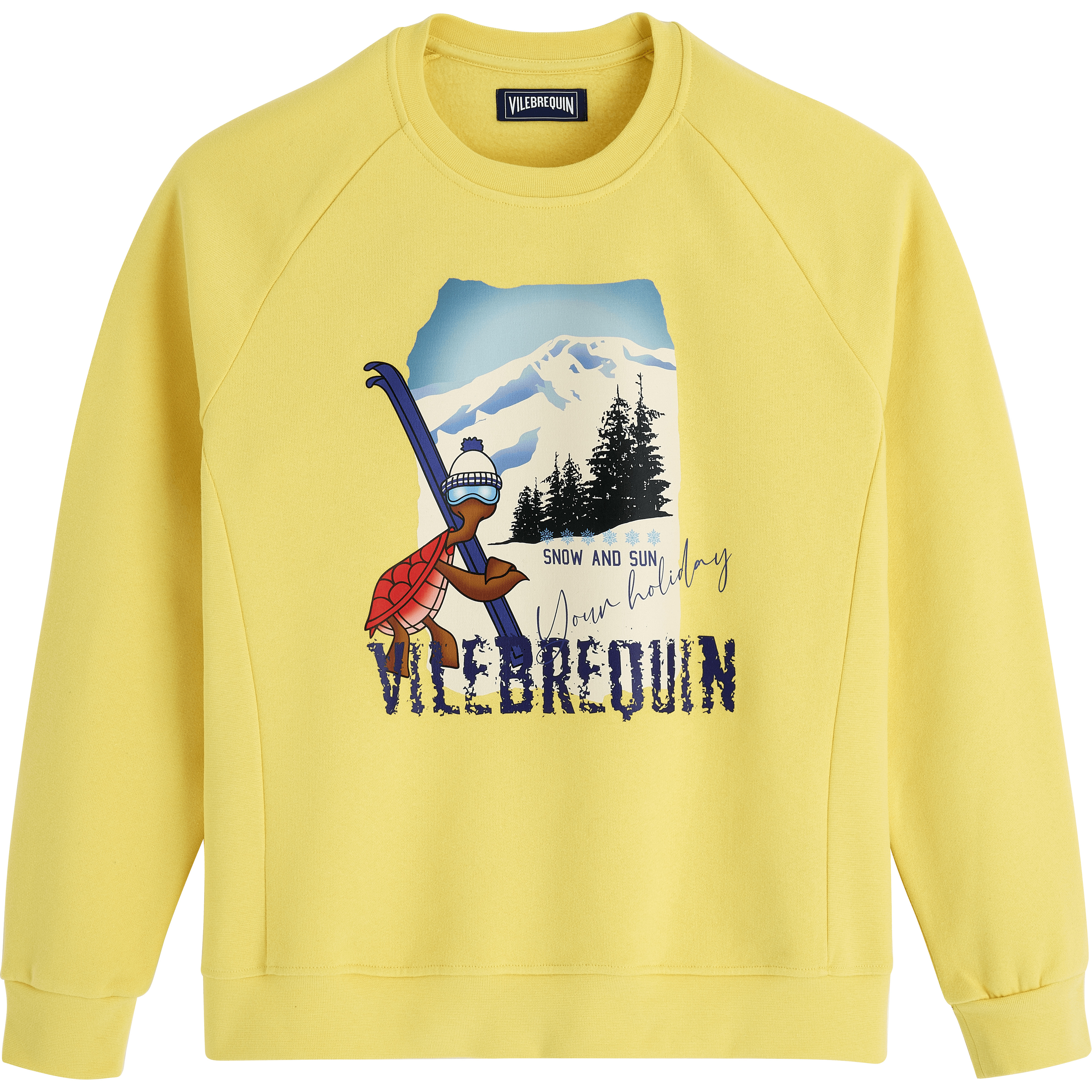 Men Cotton Sweatshirt Turtle Skier Snow and Sun - 1