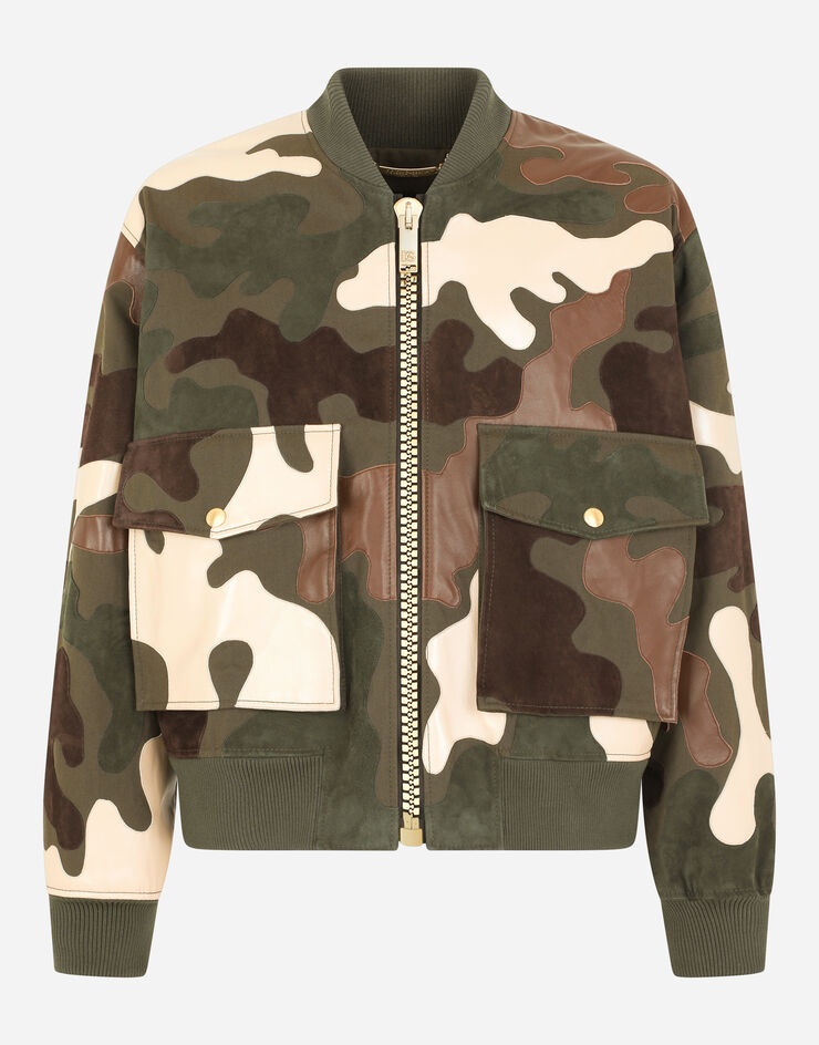 Leather and cotton jacket with camouflage intarsia - 3