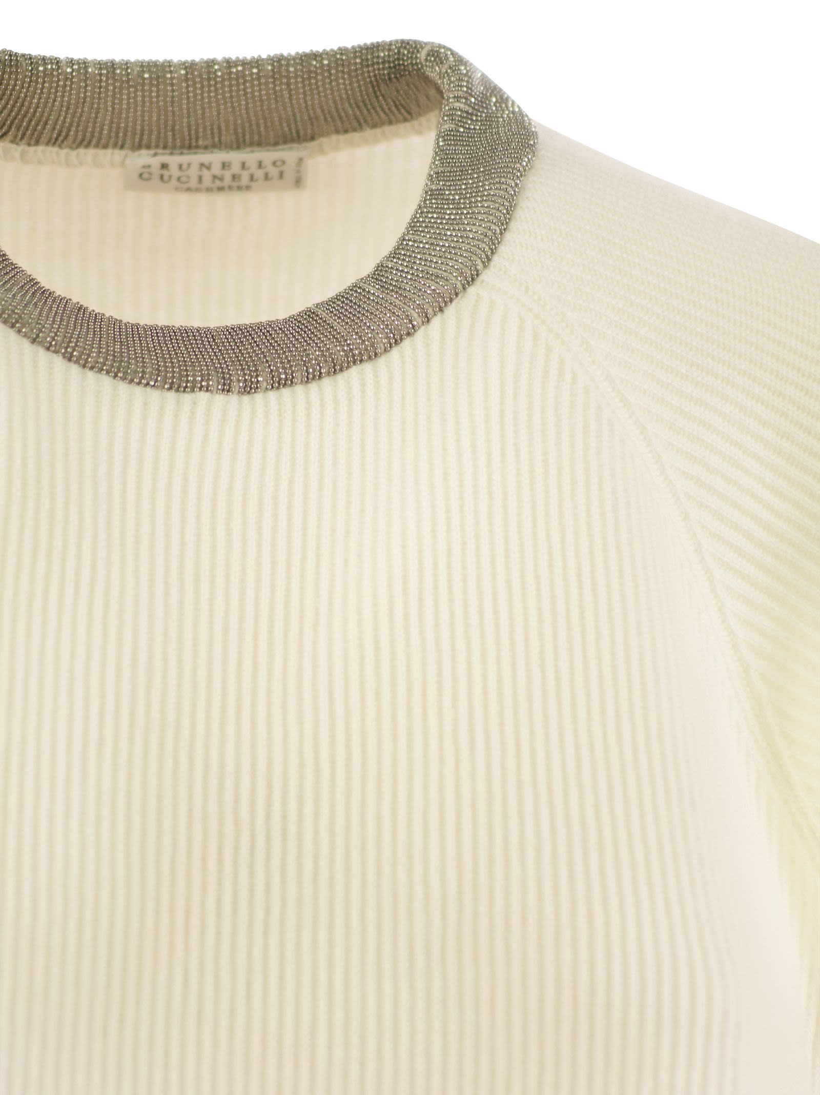 Brunello Cucinelli Women Ribbed Cashmere Sweater With Necklace - 4