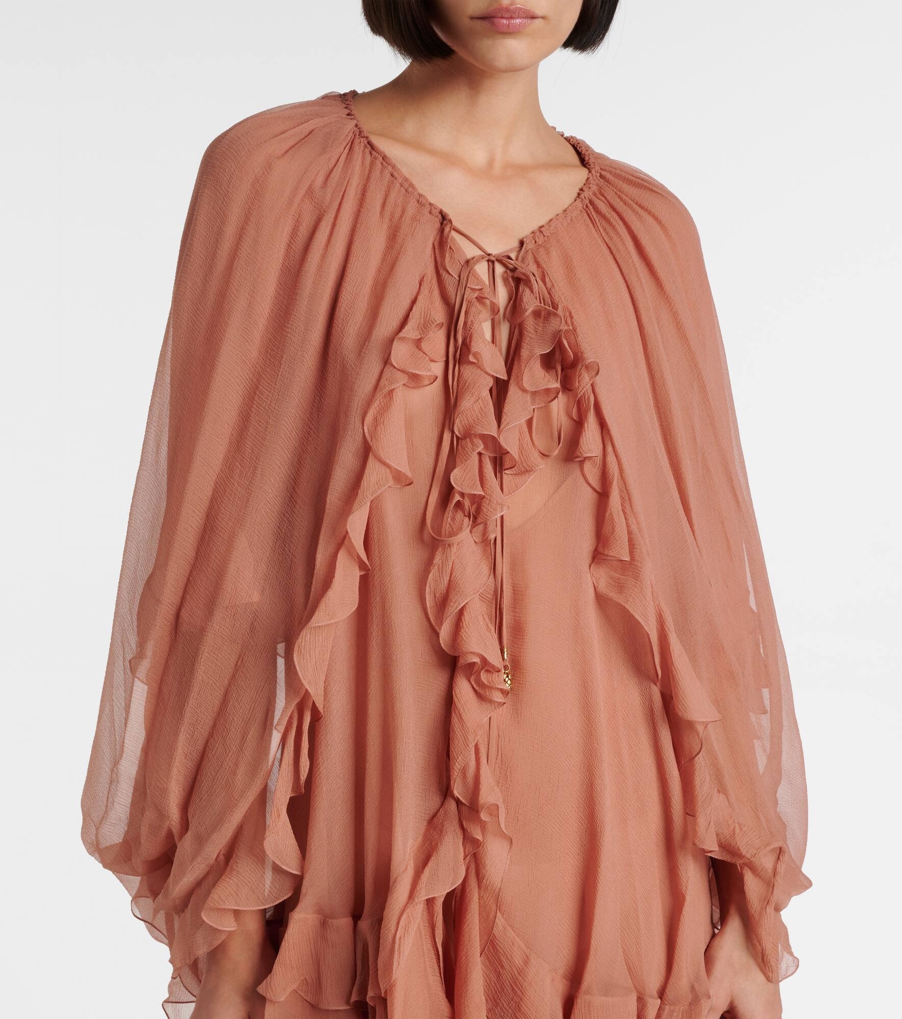 Ruffled silk muslin cape - 6