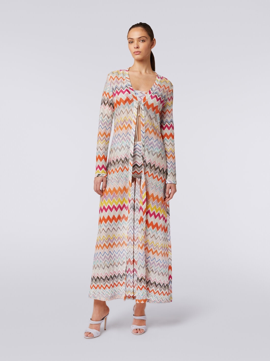 Long cardigan cover-up with zigzag pattern and lurex - 2