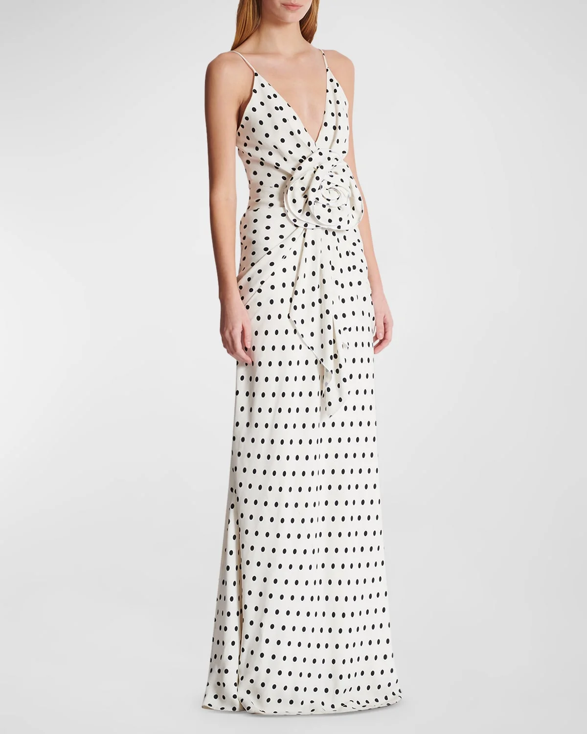 Plunging Rose Polka-Dot Sleeveless Gown - 1
