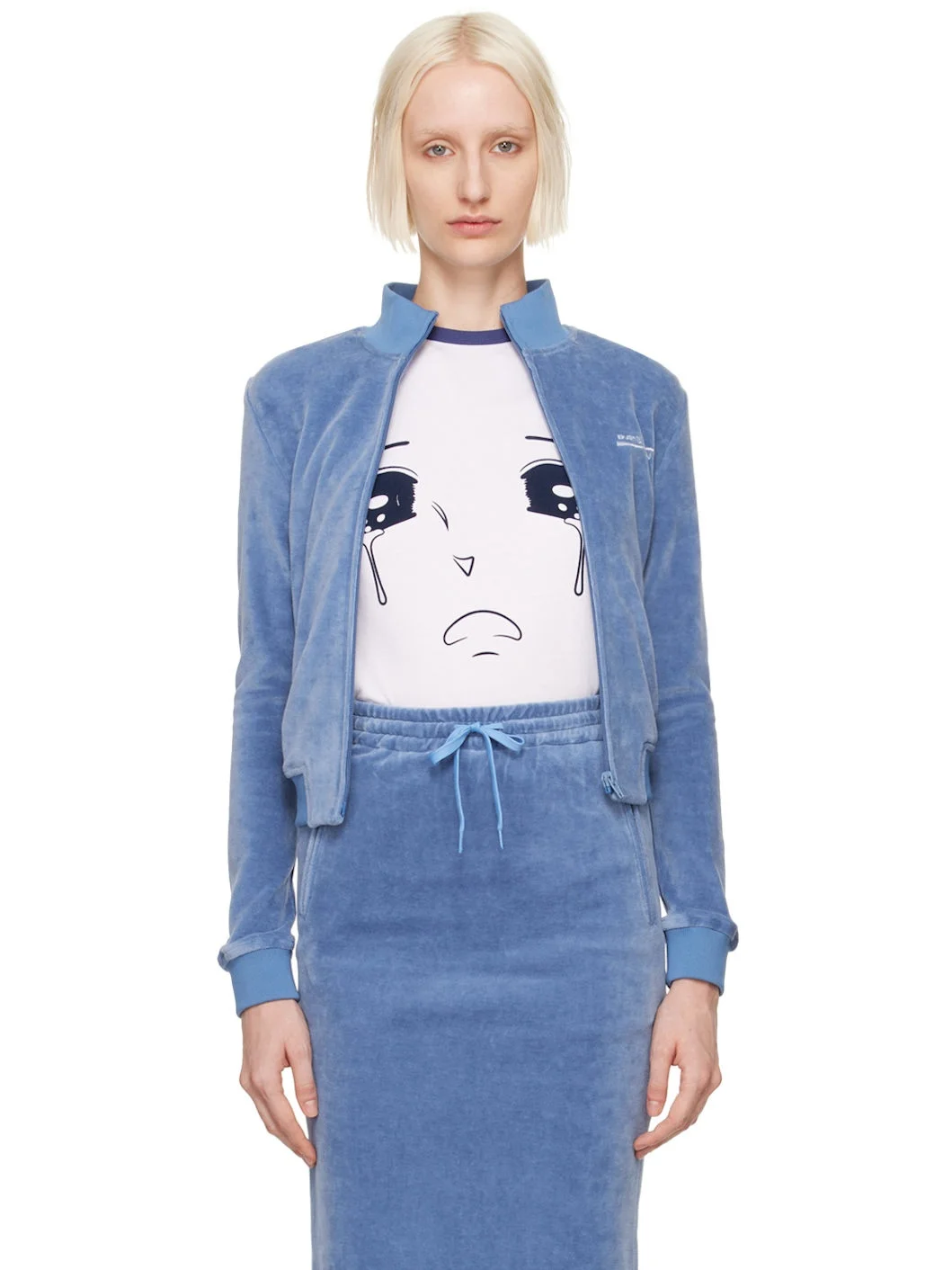 Blue Crop Zip-Up Track Jacket - 1