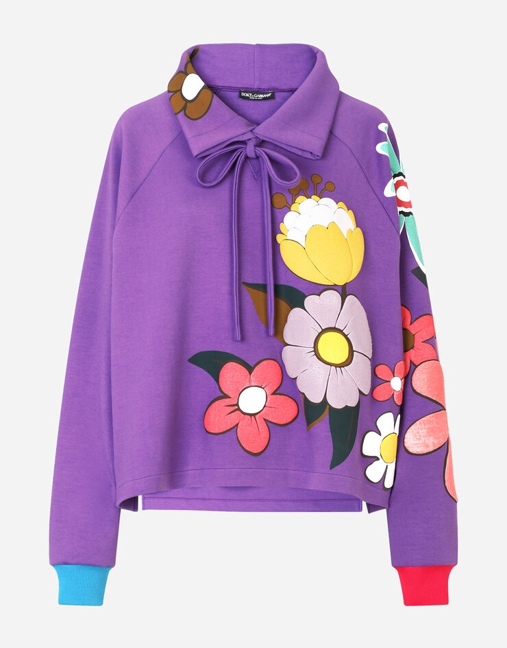 Jersey hoodie with floral patches - 3