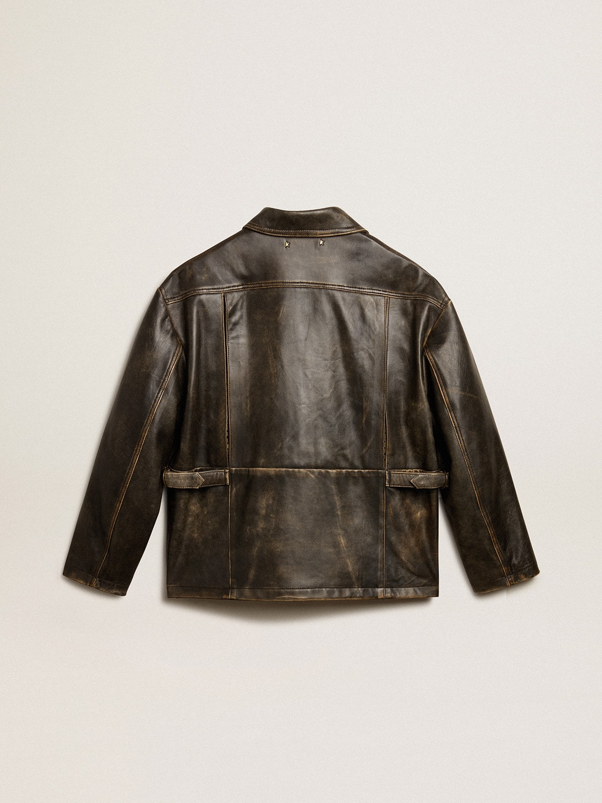 Women's aged brown nappa leather jacket - 5