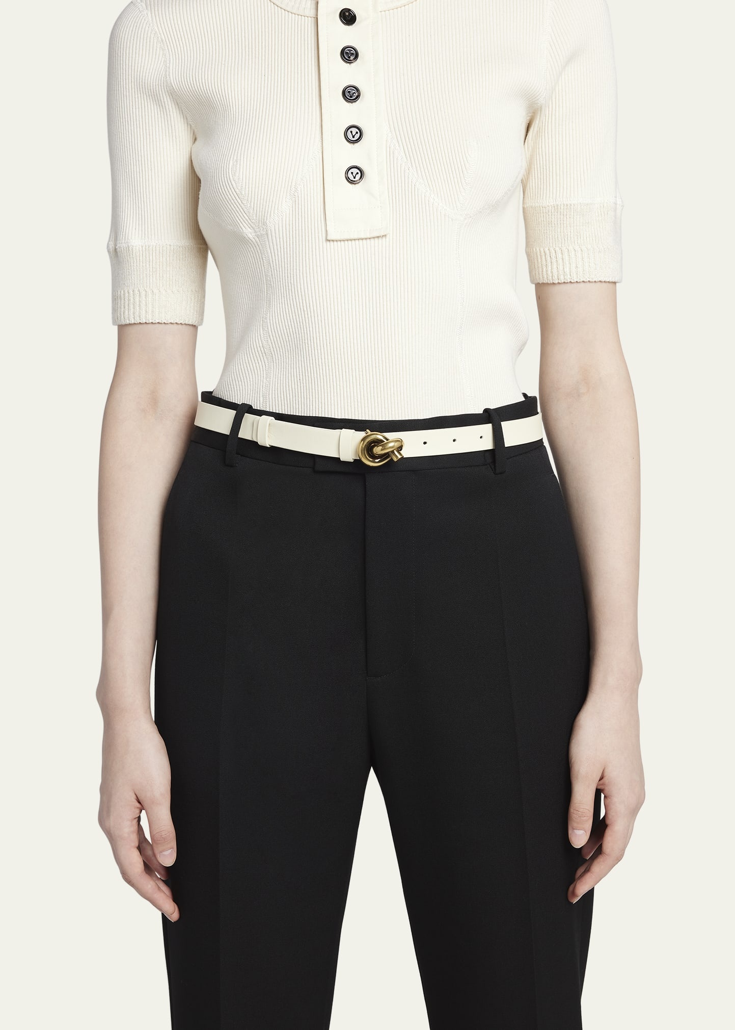 Brass Knot Skinny Leather Belt - 2