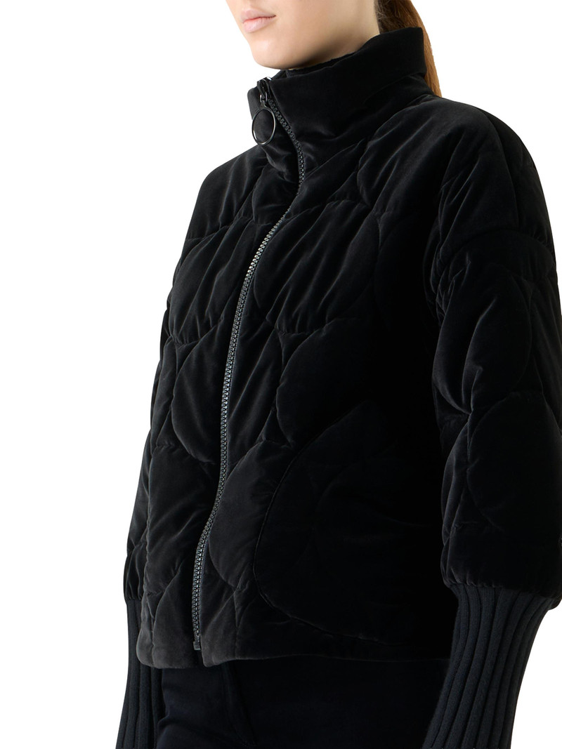 Women's Quilted Velvet Zip-Up Jacket - Black 3