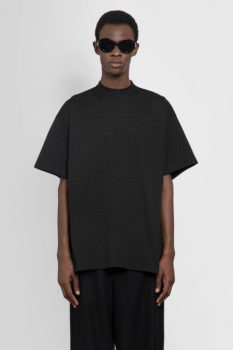 Balenciaga men's black ribbed mesh stretch jersey oversized t - 1