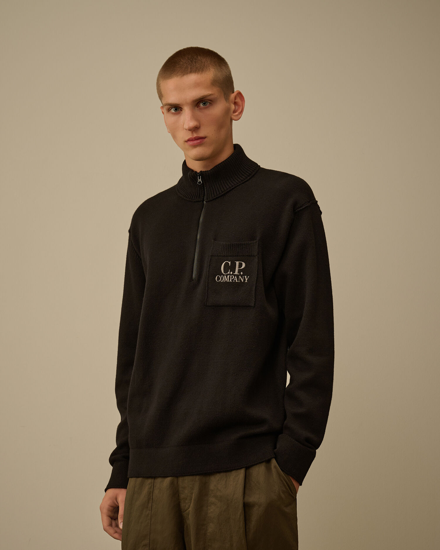 Soft Cotton Stretch Chest Pocket Half Zip Sweater - 3