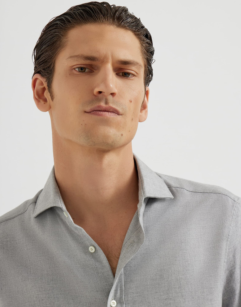 Stretch cotton chevron flannel slim fit shirt with spread collar 3