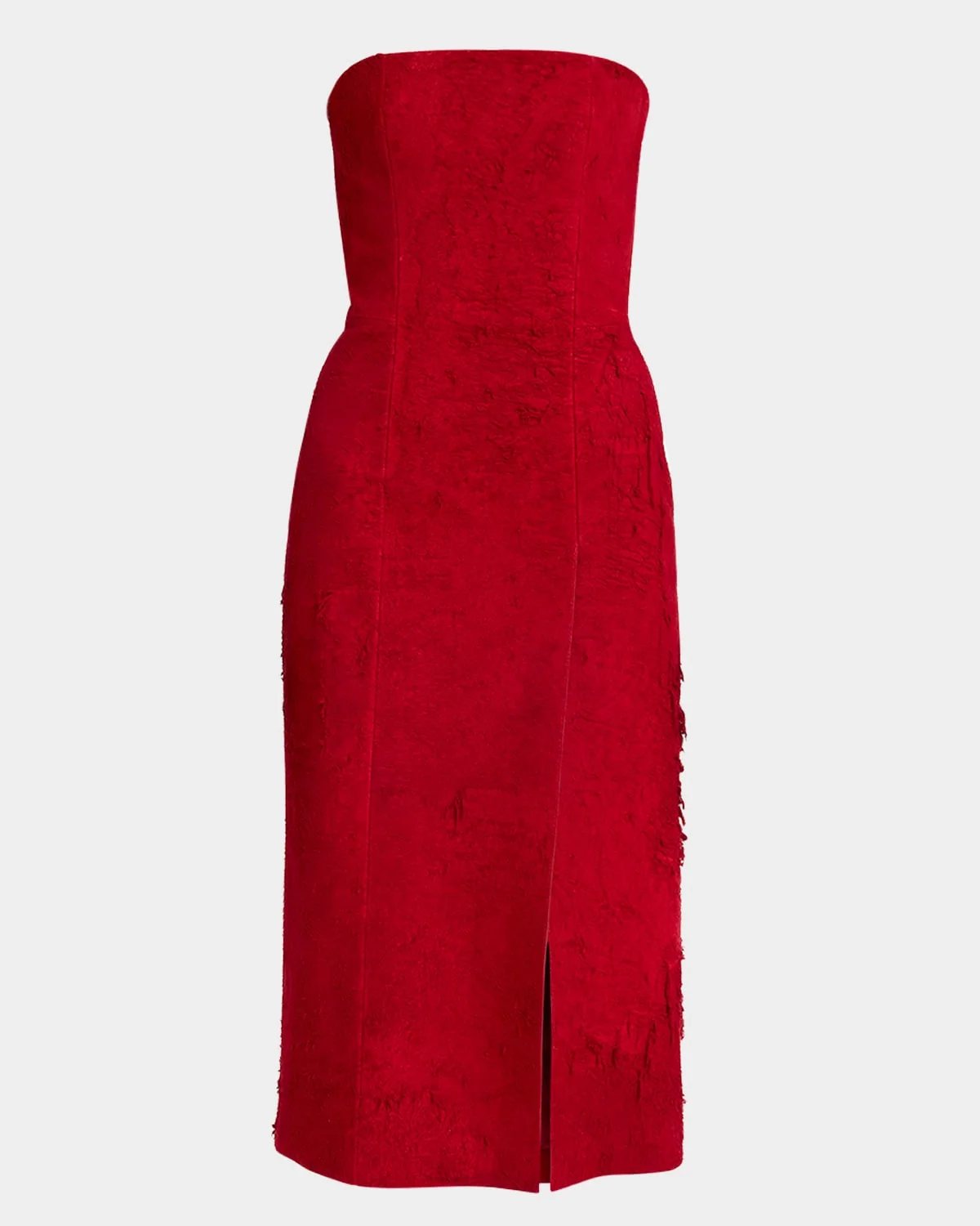Strapless Textured Suede Slit Midi Dress - 1