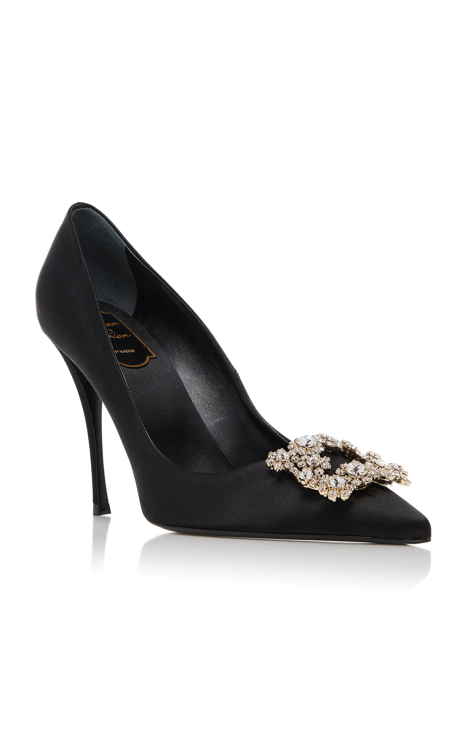 Flower Embellished Satin Pumps black - 4