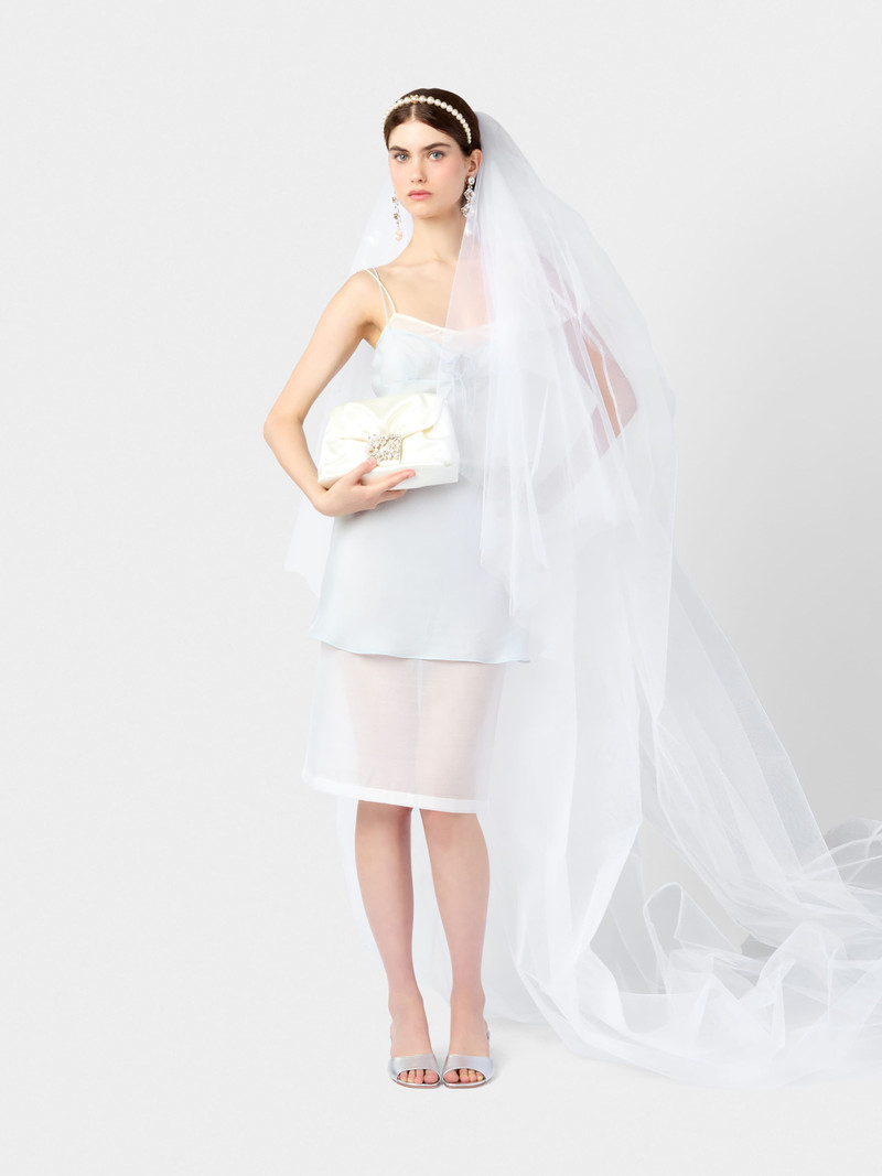 RV Drapé Bouquet Pearl Strass Buckle Mini Bag in Satin 11