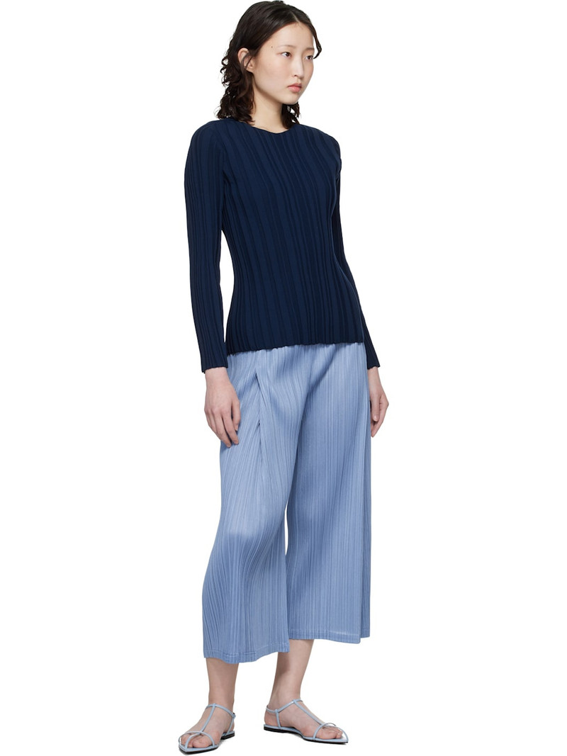 Pleats Please Issey Miyake Navy Rib Knit Top outlook
