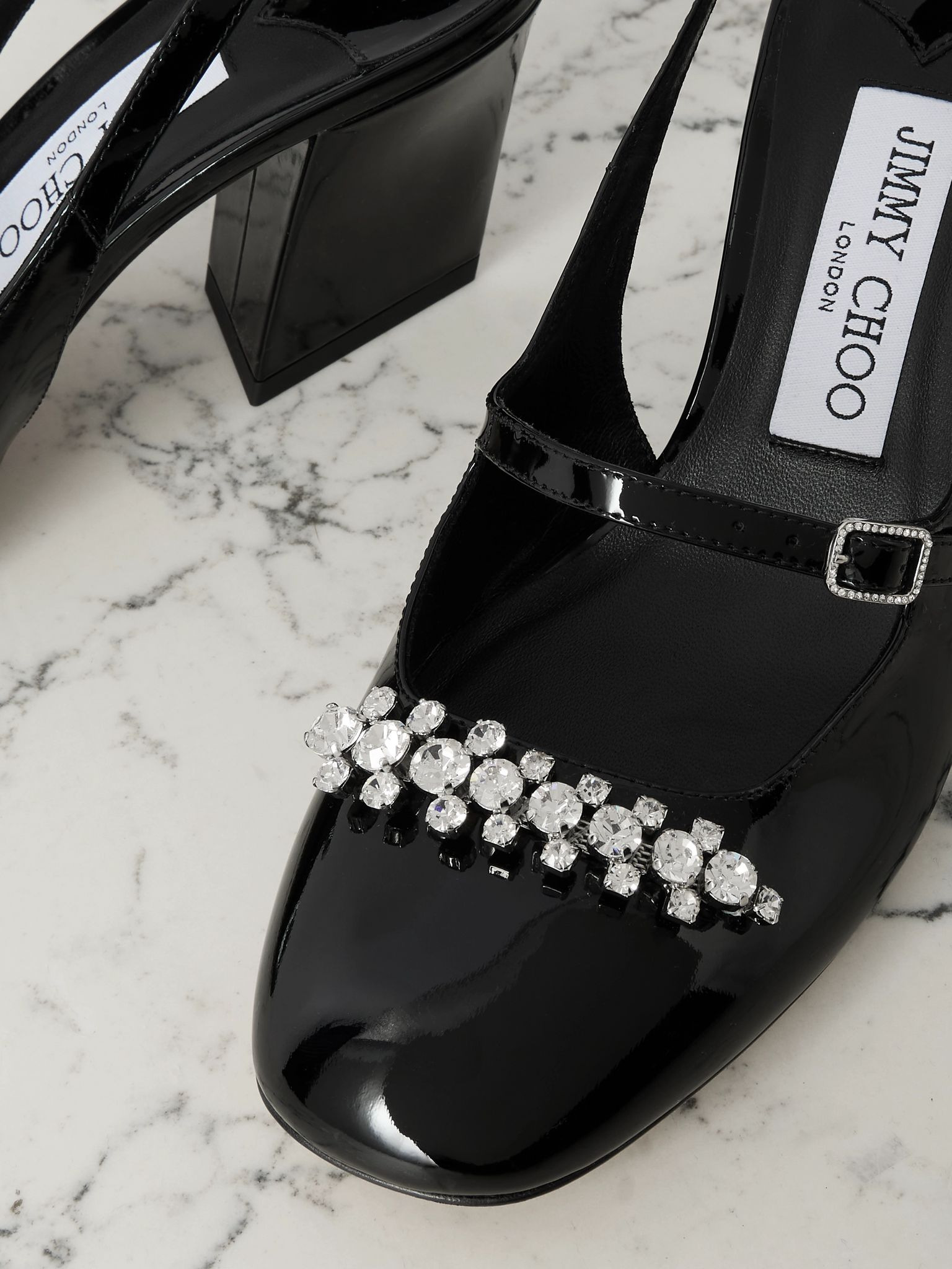 Belinda 70 crystal-embellished patent-leather slingback pumps Black - 4