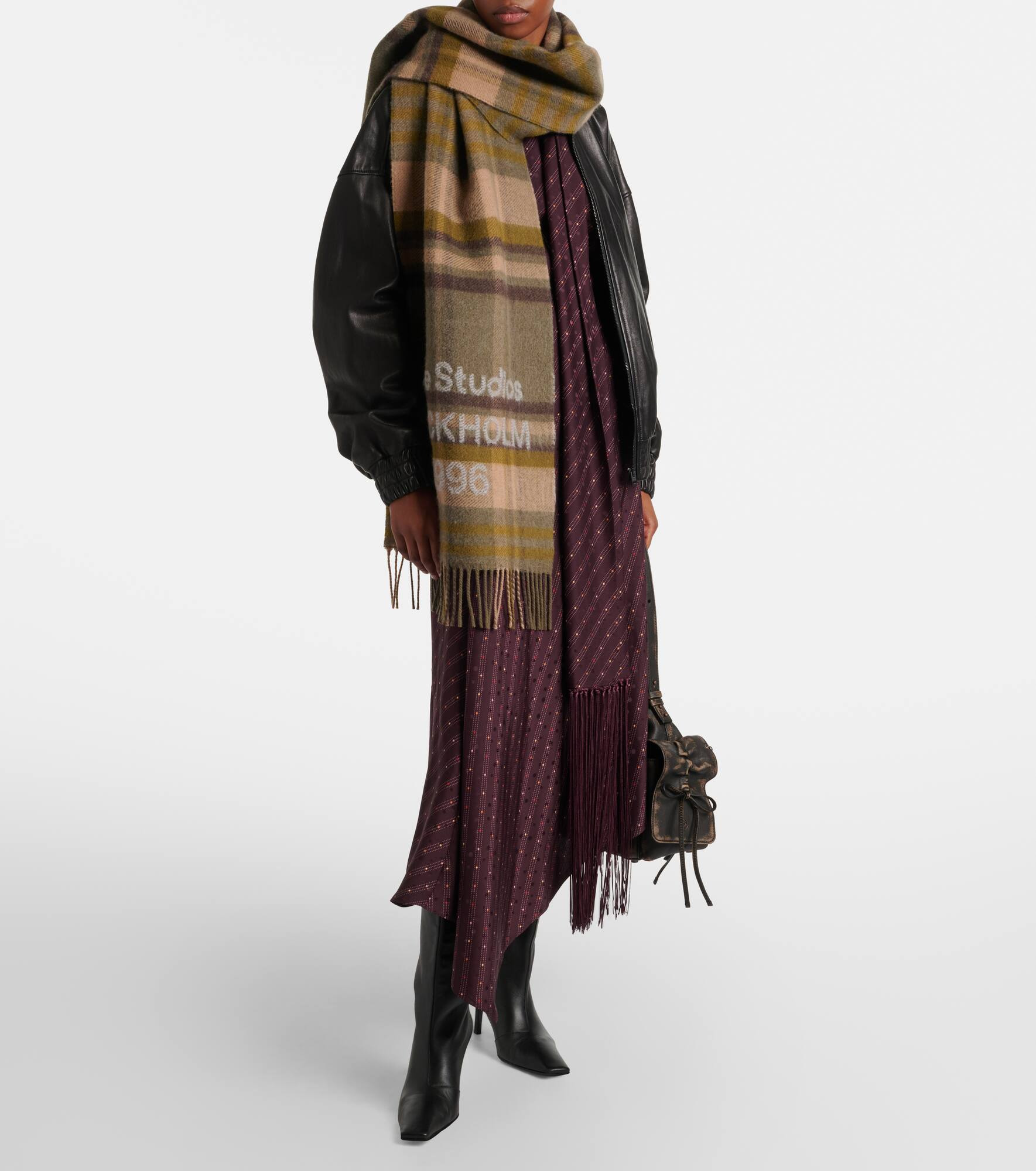 Logo checked wool scarf - 3