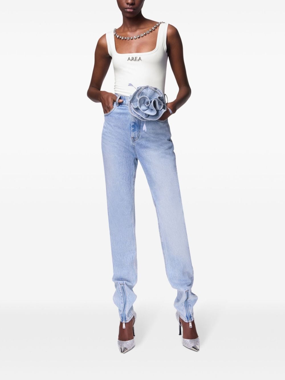Flower Corsage ankle-zip jeans - 2
