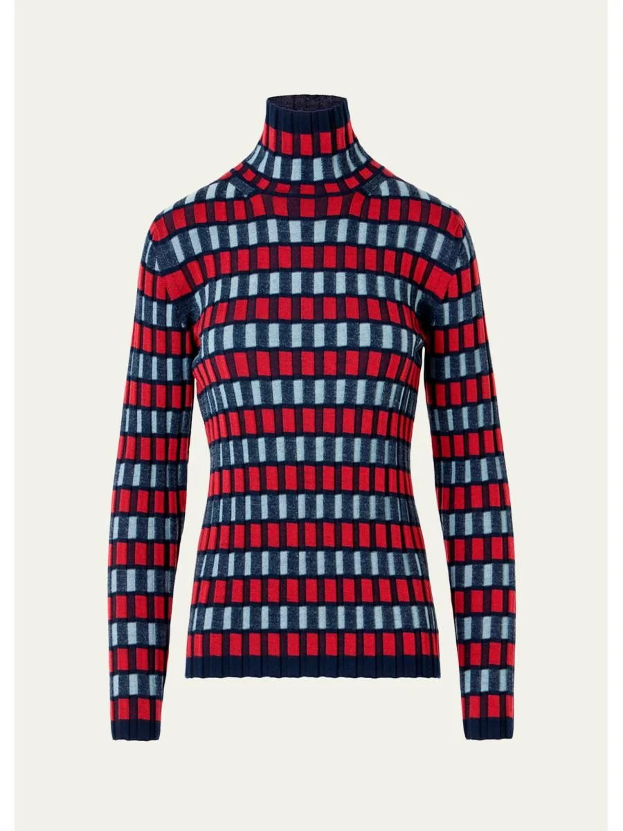 Multi-Striped Rib Turtleneck Sweater - 1