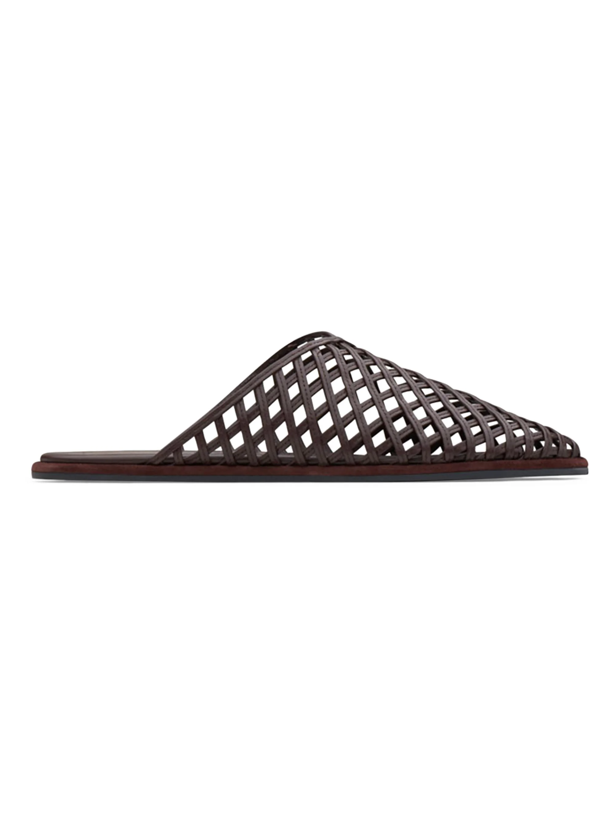 Women's Atik Woven Leather Flat Mules - Dark Chocolate - 1