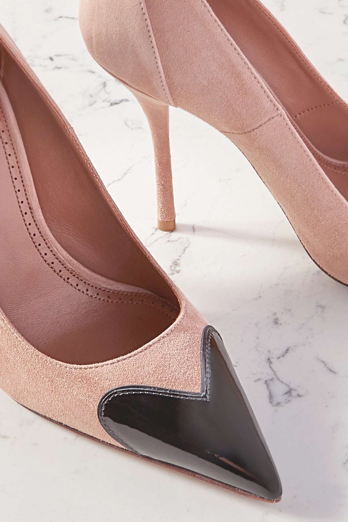 Cœur 110 patent leather-trimmed suede point-toe pumps - 4