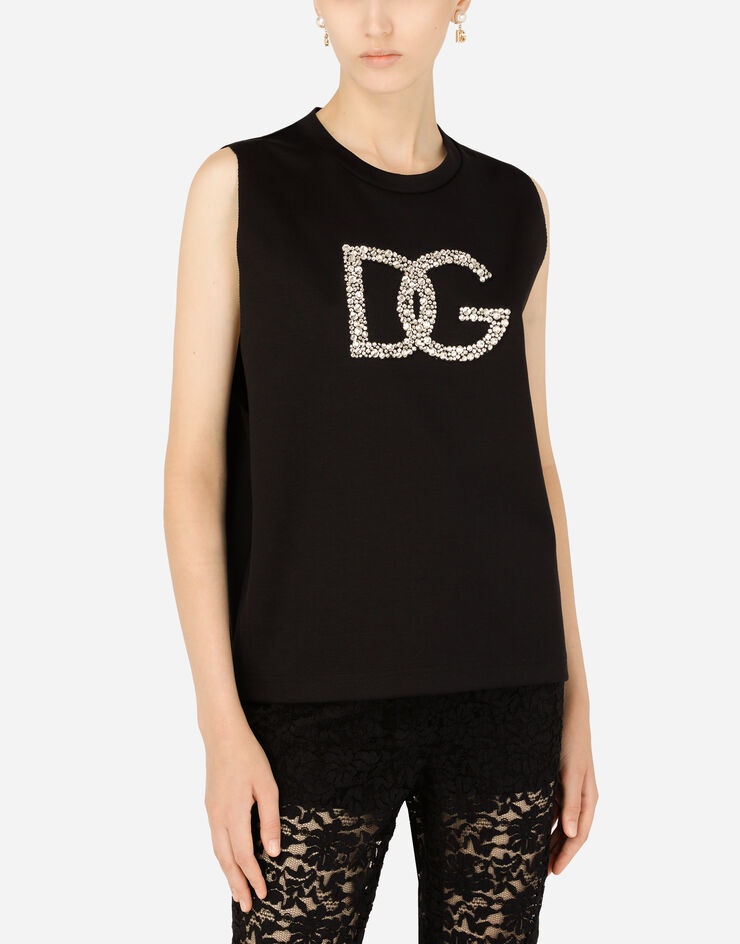 Interlock tank top with crystal DG embellishment - 4