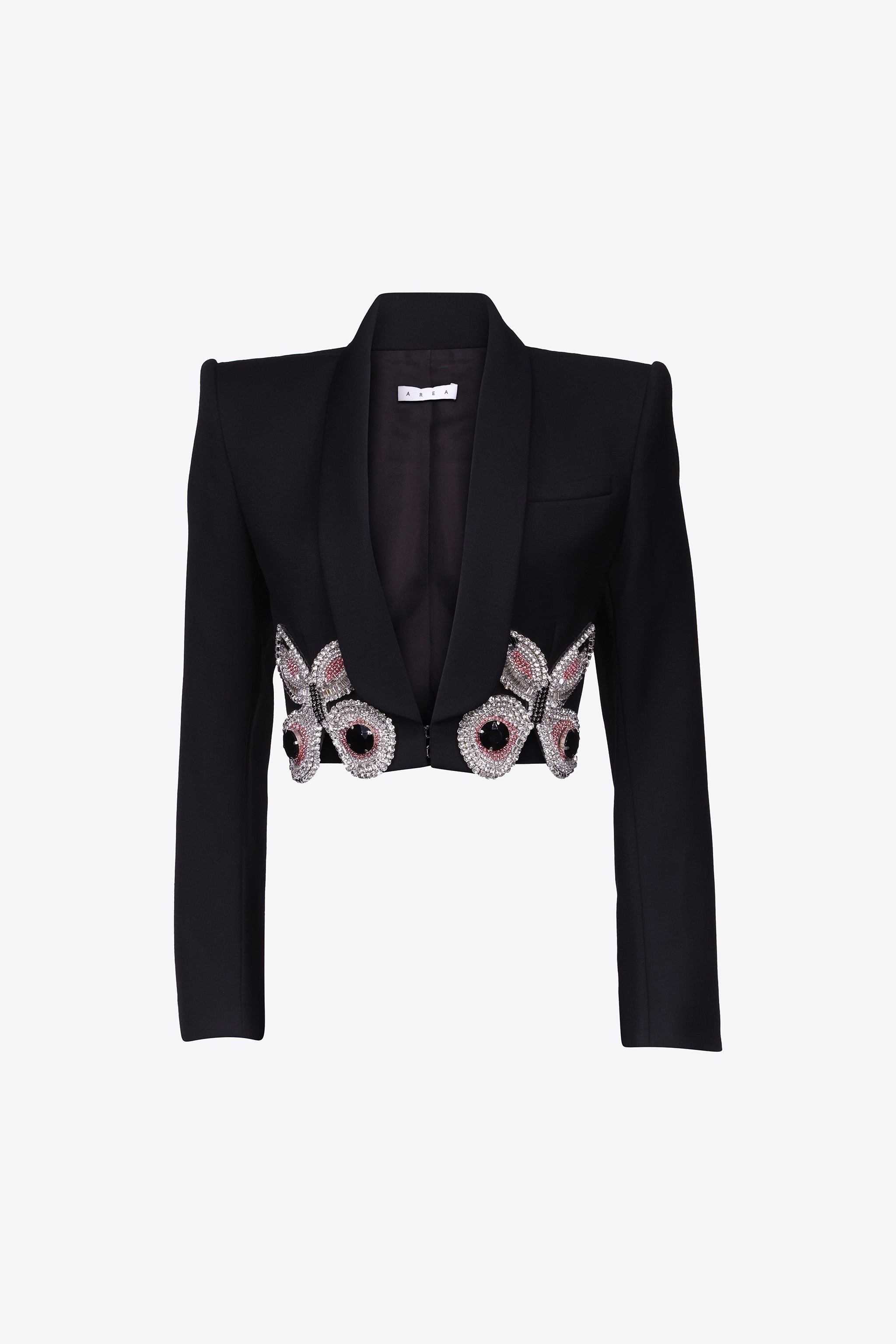 EMBROIDERED BUTTERFLY CROPPED BLAZER - 1