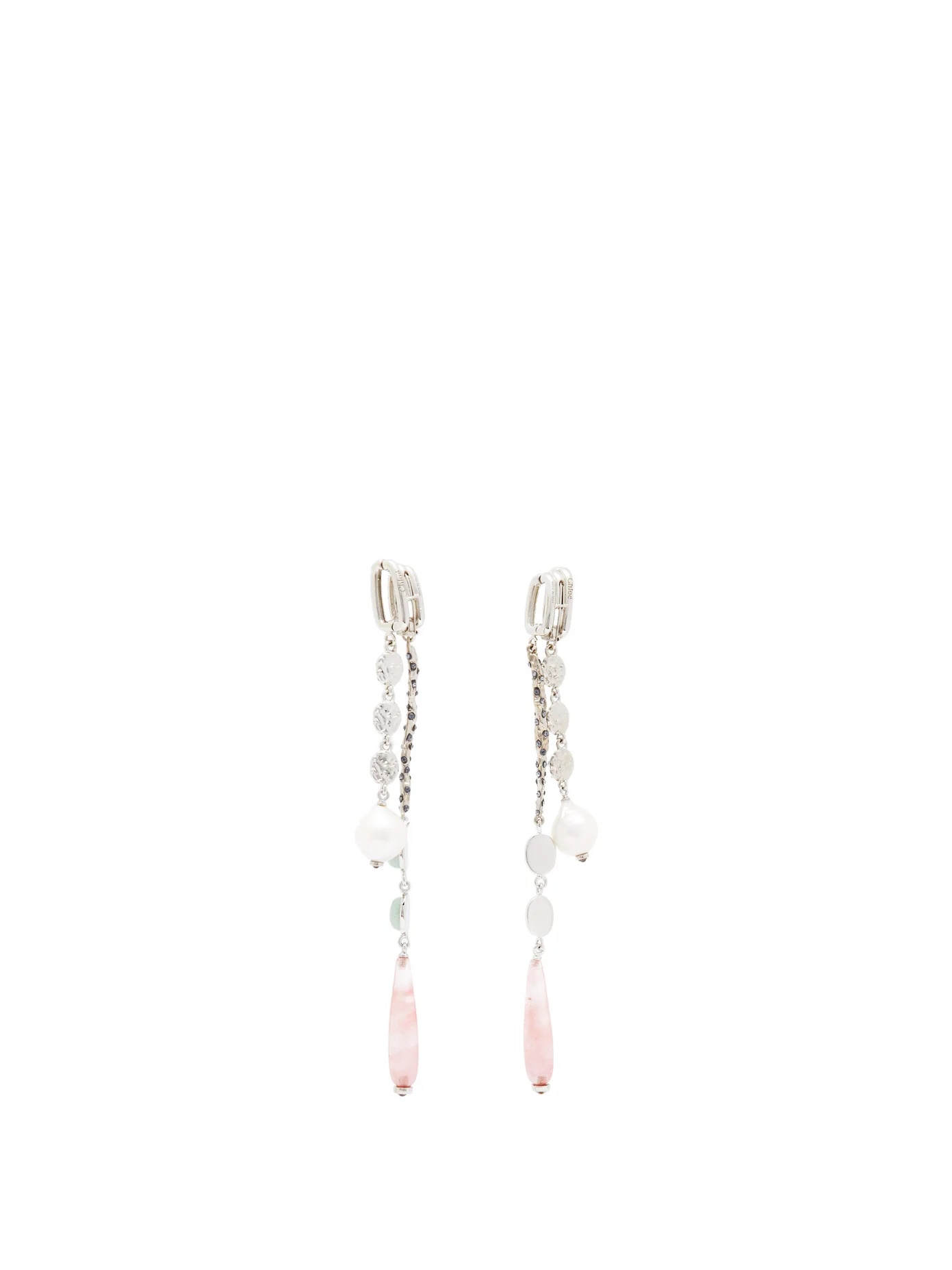 Rose-quartz & crystal-embellished clip earrings - 4