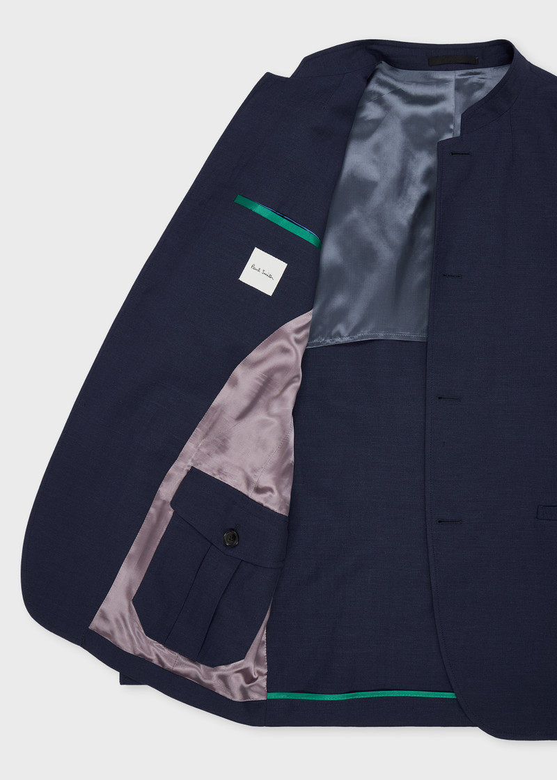 Navy Wool and Linen-Blend Collarless Jacket 4
