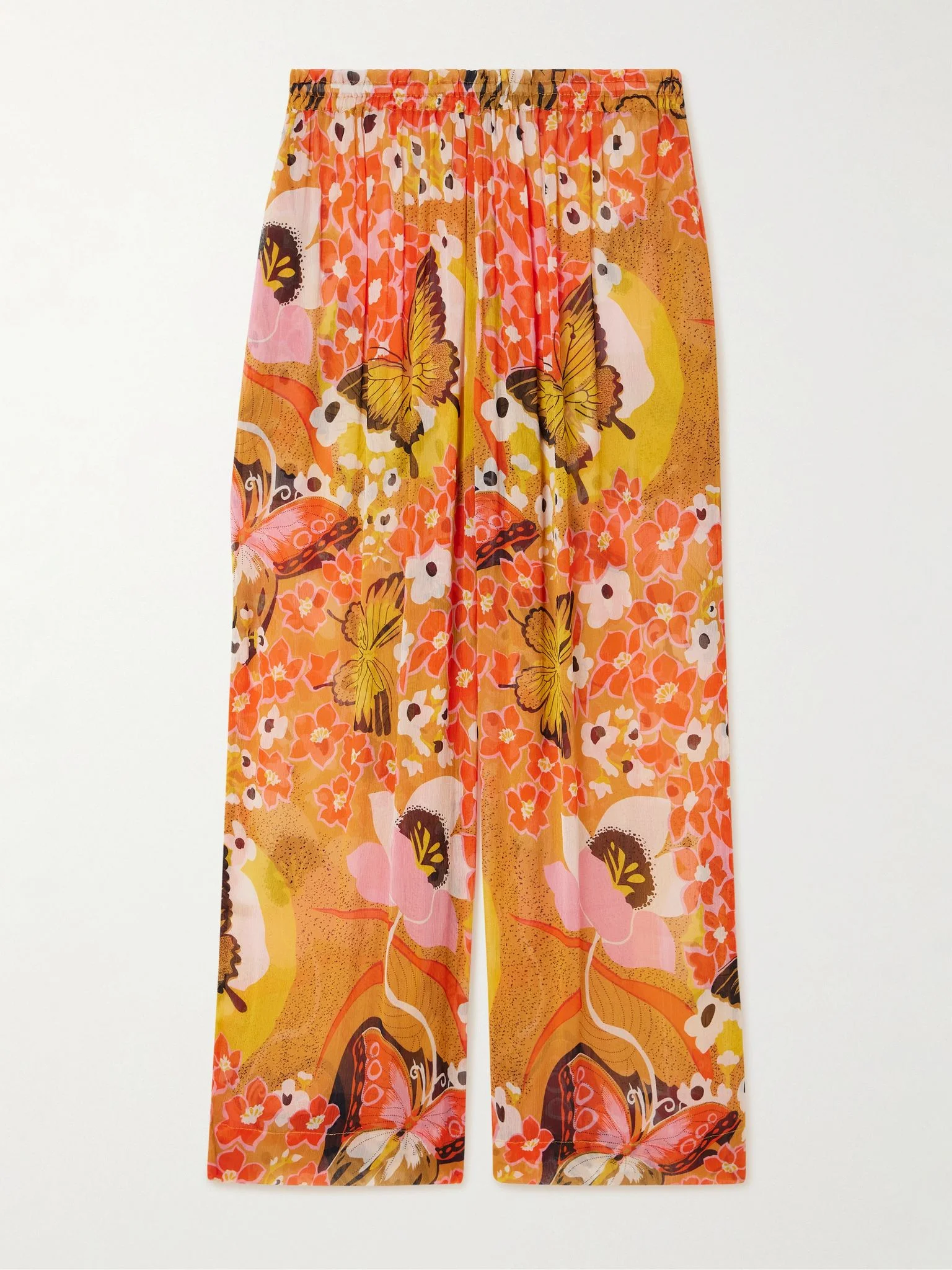 Otto Marigold Meadow floral-print georgette straight-leg pants Orange - 1